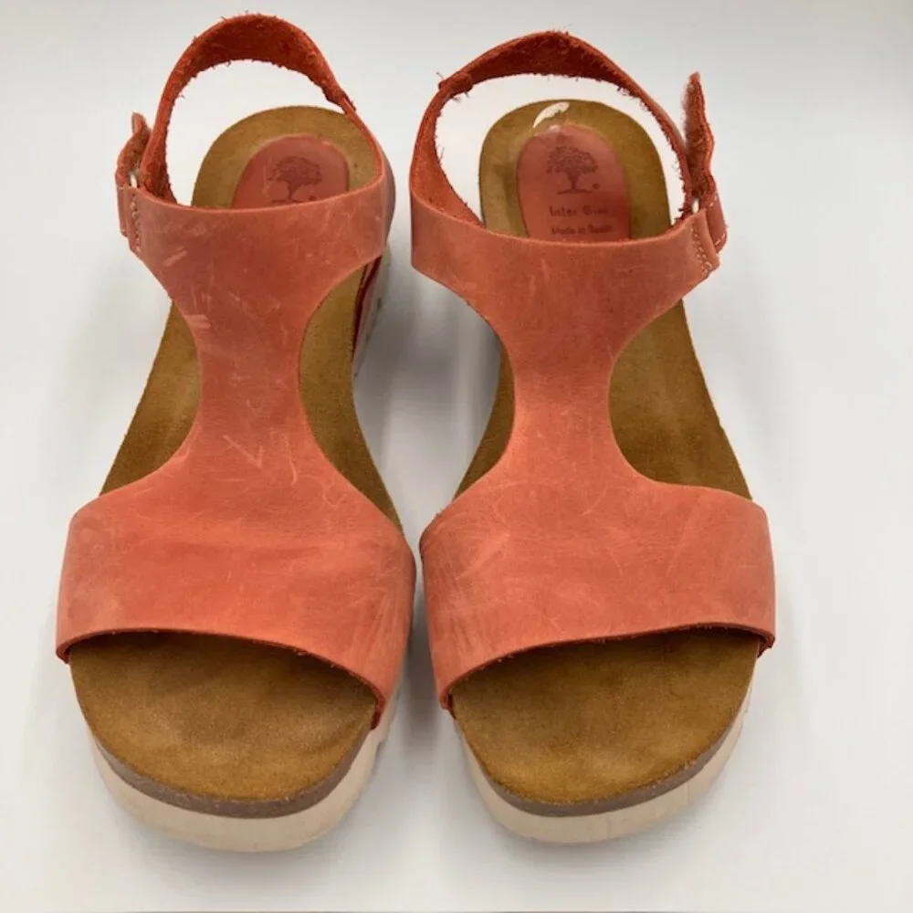 Inter Bios leather sandals rust cork wedge women's size 8.50 - Picture 2 of 6